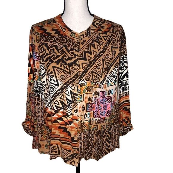NEW Tolani Collection Aztec Design Three Quarter Sleeve Top NWT - Picture 1 of 15